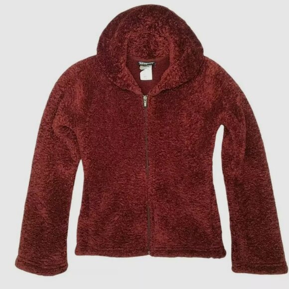 VTG Patagonia Synchilla Fleece Teddy Curly-Q Cardigan Burgundy Red Women Small - Picture 1 of 9